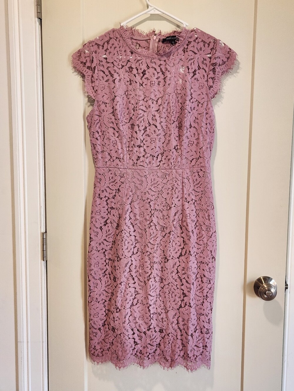 NWT Merokeety Size M Mauve Pink Short Sleeve Lace Floral Cocktail Dress